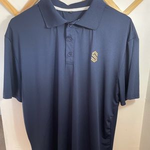 Stripe Show golf polo. Navy blue. Size Large.